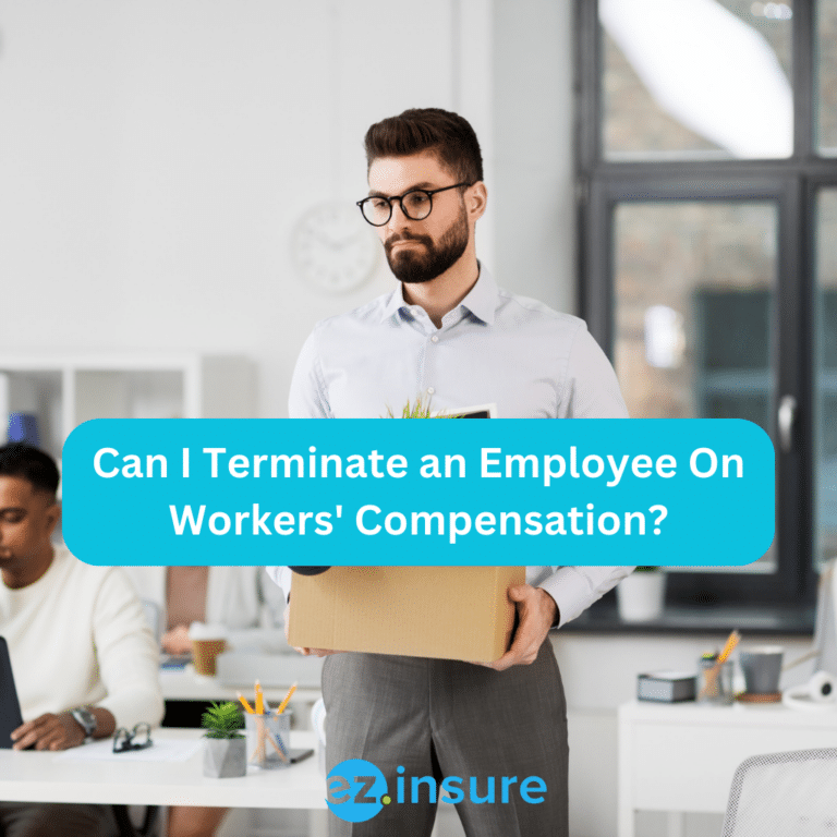 Can I Terminate an Employee On Workers' Compensation? text overlaying image of a worker leaving his job